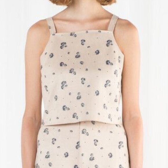 OAK + FORT Floral Boxy Suede Crop Top Beige – Size S - Picture 2 of 10